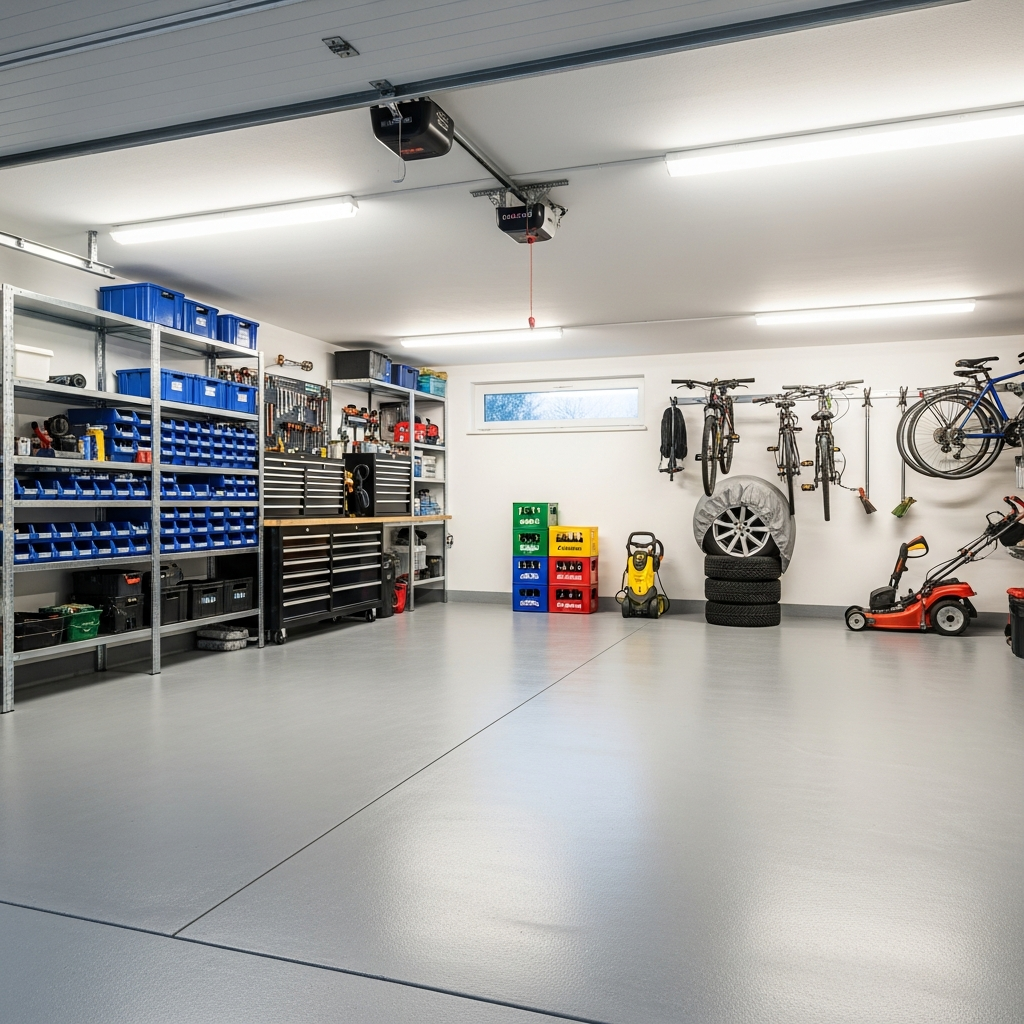 Aufgeräumte, saubere Garage nach dem Service